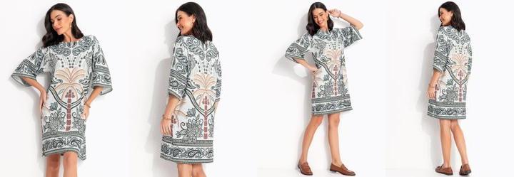 Vestido Barrado Tropical Verde em Malha Fria