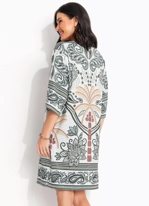 Quintess - Vestido Barrado Tropical Verde em Malha Fria - QUINTESS