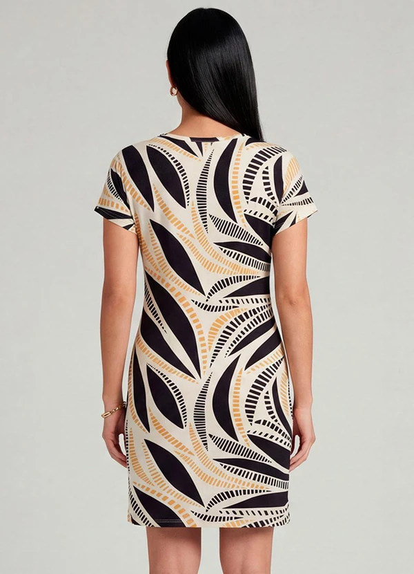 Infinita Cor - Vestido Básico com Gola Redonda Amarelo 2