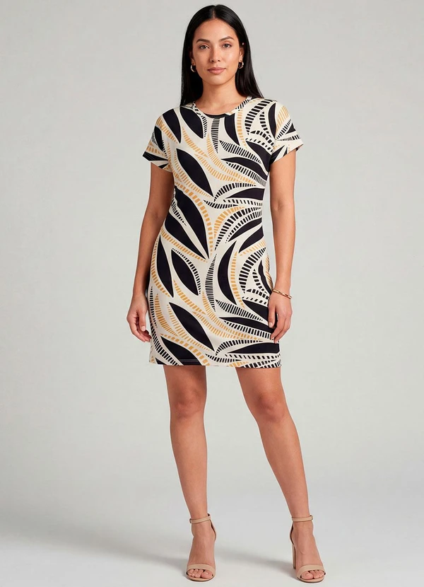 Infinita Cor - Vestido Básico com Gola Redonda Amarelo 3