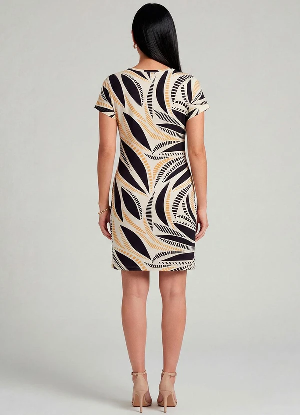 Infinita Cor - Vestido Básico com Gola Redonda Amarelo 4