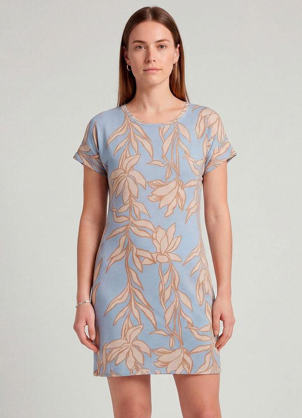 Infinita Cor - Vestido Básico com Gola Redonda Azul
