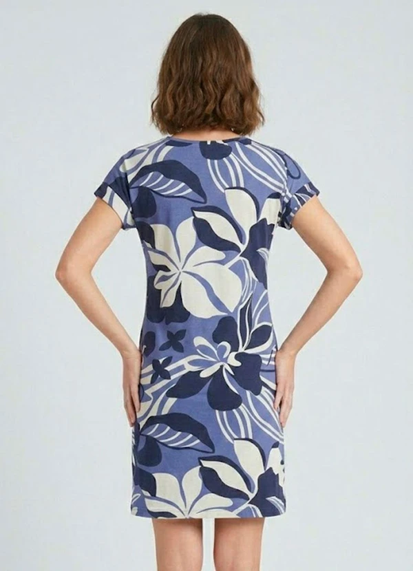 Infinita Cor - Vestido Básico com Gola Redonda Azul 2