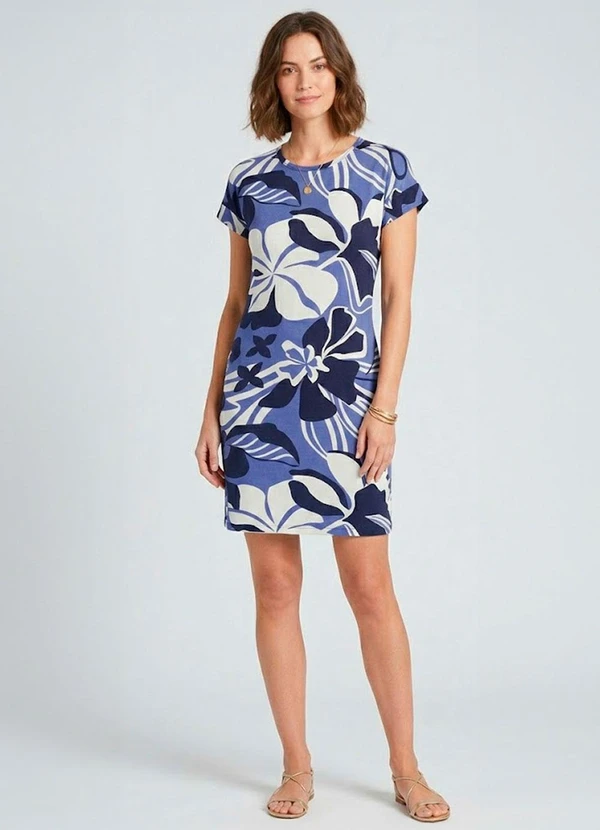 Infinita Cor - Vestido Básico com Gola Redonda Azul 3