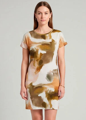 Infinita Cor - Vestido Básico com Gola Redonda Bege - INFINITA COR