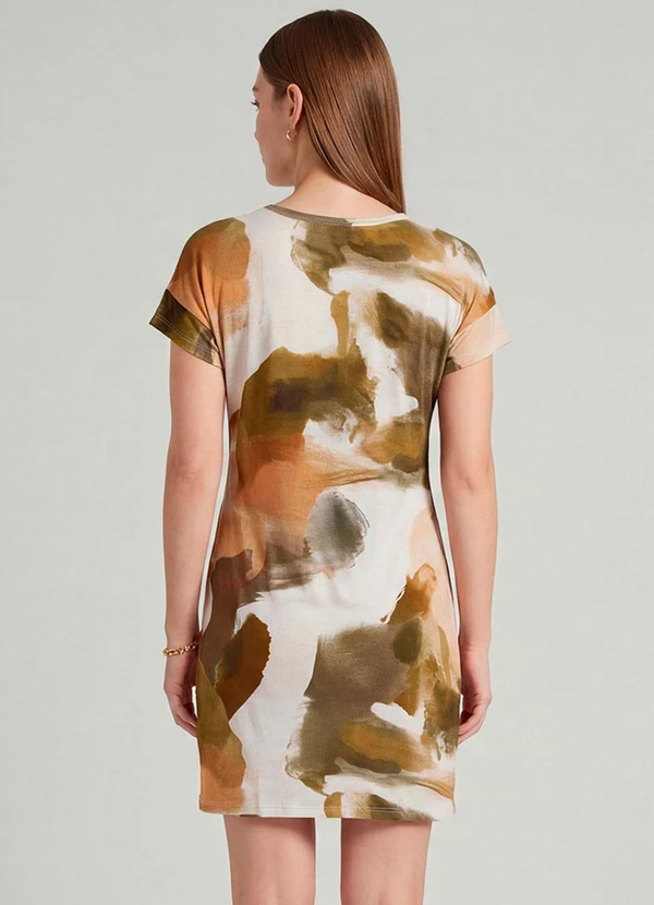 Infinita Cor - Vestido Básico com Gola Redonda Bege 2