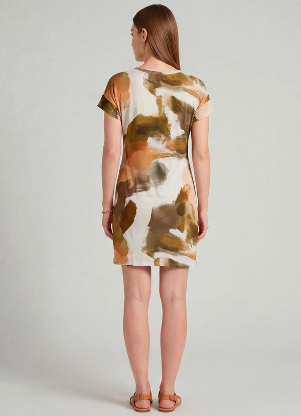 Infinita Cor - Vestido Básico com Gola Redonda Bege 4