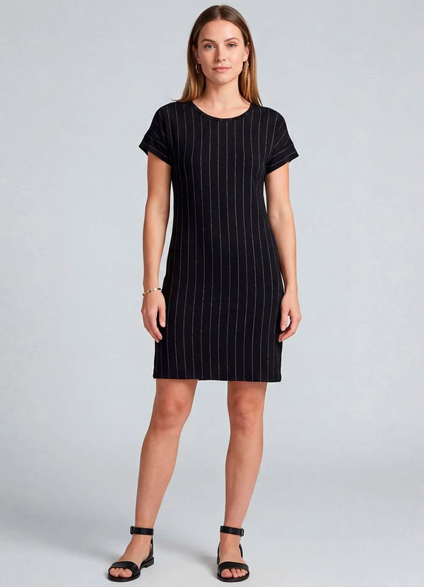 Infinita Cor - Vestido Básico com Gola Redonda Preto 3