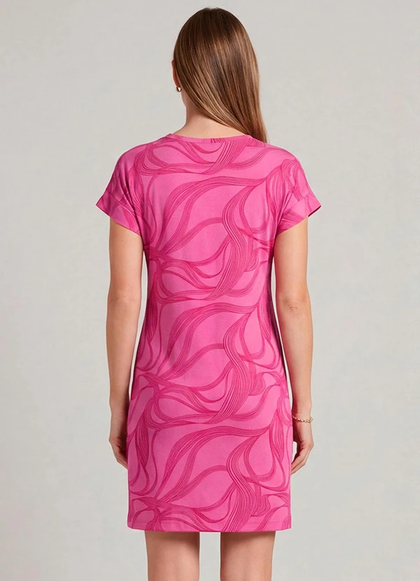 Infinita Cor - Vestido Básico com Gola Redonda Rosa 2