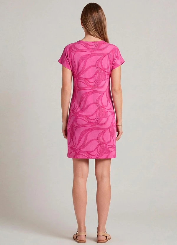 Infinita Cor - Vestido Básico com Gola Redonda Rosa 4