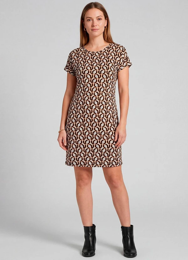 Infinita Cor - Vestido Básico com Gola Redonda Rosa 3