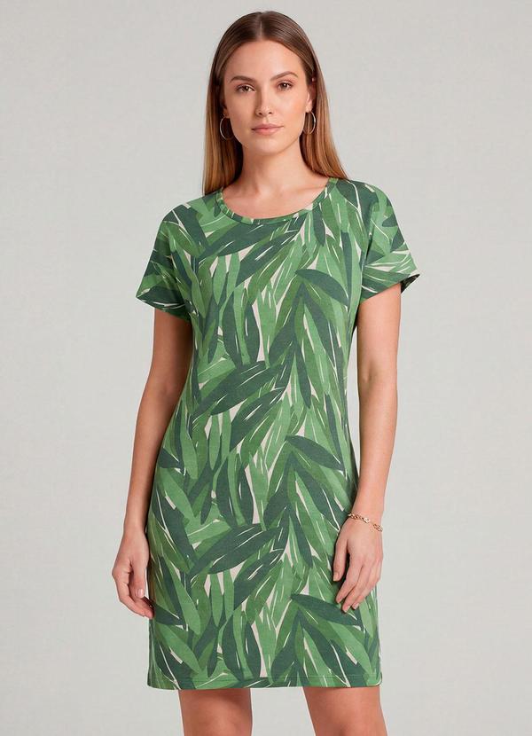 Infinita Cor - Vestido Básico com Gola Redonda Verde