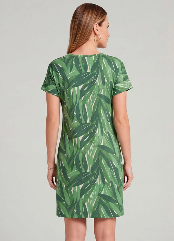 Infinita Cor - Vestido Básico com Gola Redonda Verde 2