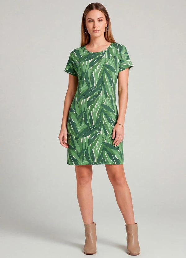 Infinita Cor - Vestido Básico com Gola Redonda Verde 3