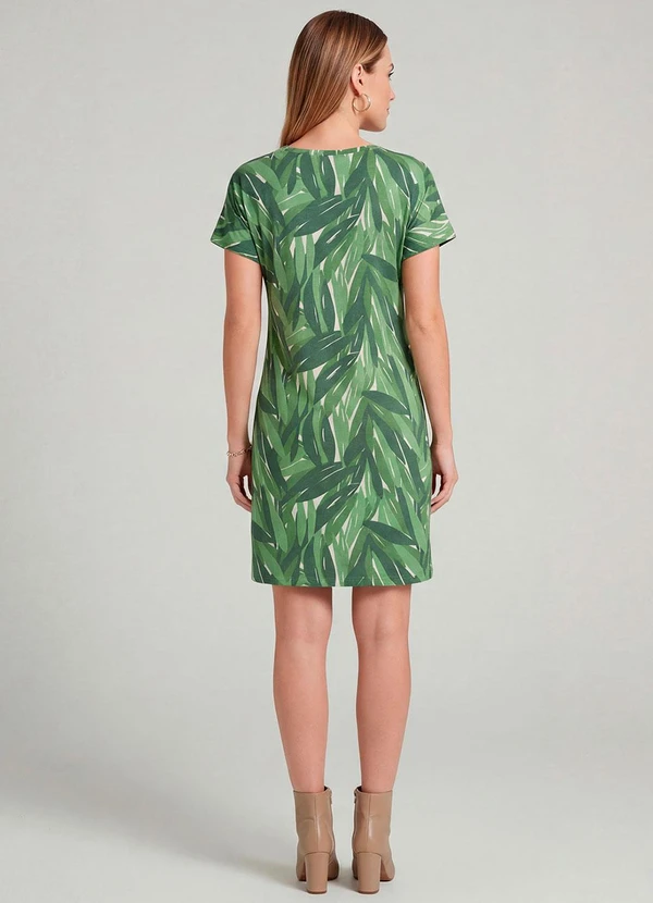 Infinita Cor - Vestido Básico com Gola Redonda Verde 4