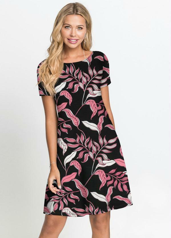 bonprix - Vestido Básico Soltinho Floral Preto