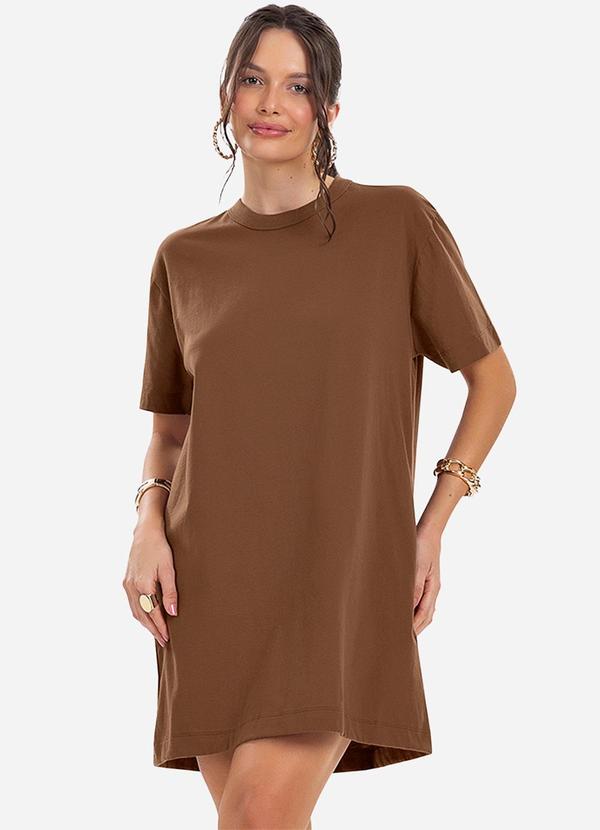 Rovitex - Vestido Básico T-Shirt Feminino Marrom