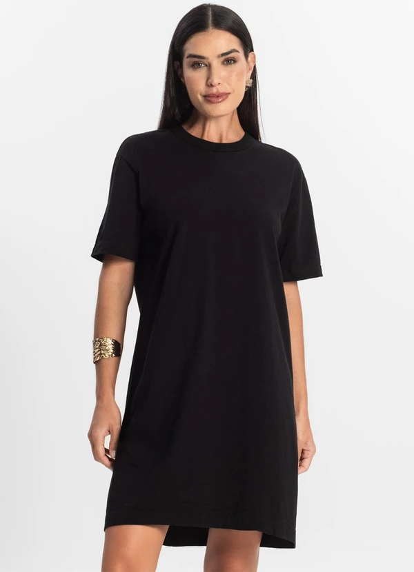 Rovitex - Vestido Básico T-Shirt Feminino Preto