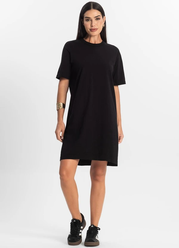 Rovitex - Vestido Básico T-Shirt Feminino Preto 3