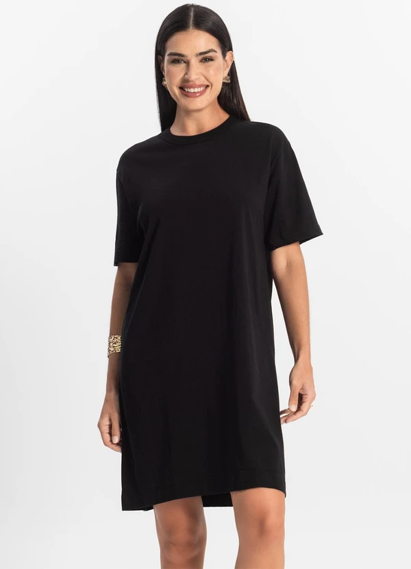 Rovitex - Vestido Básico T-Shirt Feminino Preto 4