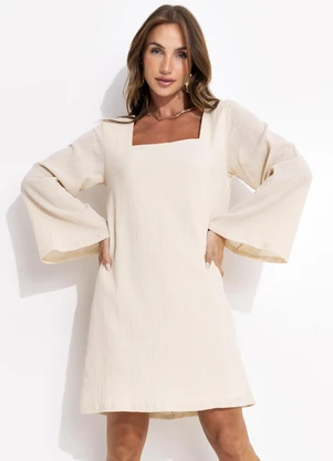 Quintess - Vestido Bege Bordado em Gaze de Algodão Bordado - QUINTESS