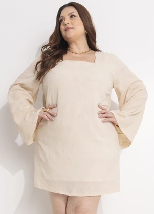 Quintess - Vestido Bege Bordado em Gaze de Algodão Bordado - QUINTESS