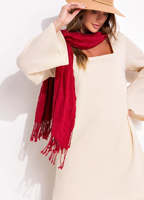 Quintess - Vestido Curto Bege em Gaze de Algodão com Manga Ampla e Decote Quadrado 10