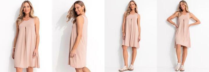 Vestido Bege Claro em Malha de Viscose