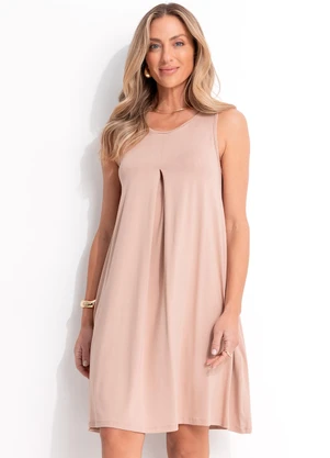 Quintess - Vestido Bege Claro em Malha de Viscose - QUINTESS