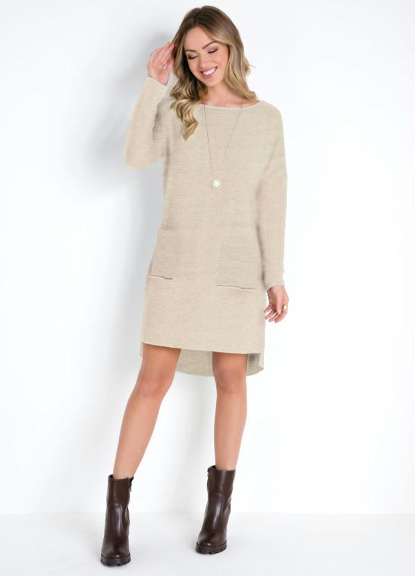 Quintess - Vestido Bege com Bolsos Frontais 3