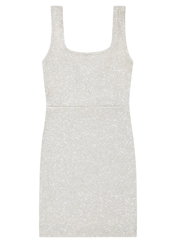 Enfim - Vestido Bege Curto Justo em Lurex