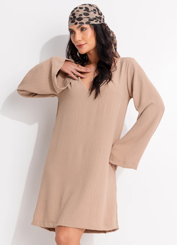 Quintess - Vestido Bege em Crepe Plano