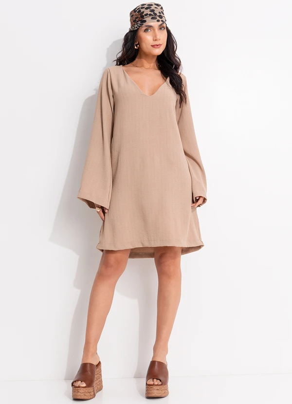 Quintess - Vestido Bege em Crepe Plano