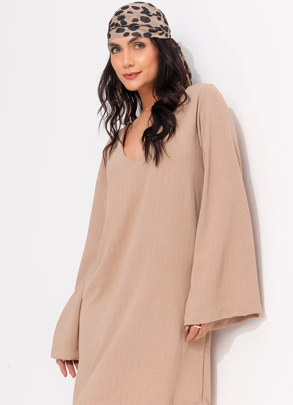 Quintess - Vestido Bege em Crepe Plano 8