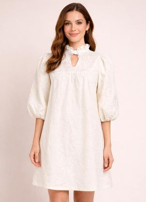 Vestido Bege em Jacquard de Poli�ster