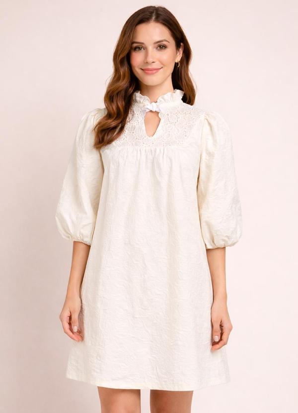 Vestido Bege em Jacquard de Poli�ster