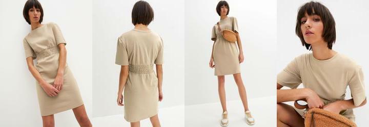 Vestido Bege em Malha de Algodo