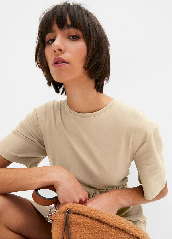 bonprix - Vestido Bege em Malha de Algodão 4