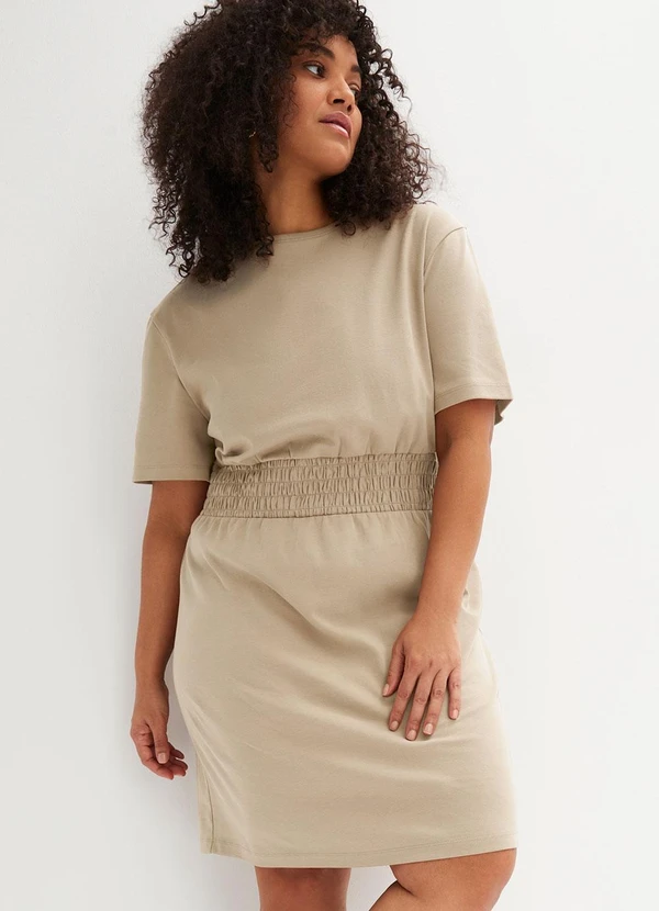 bonprix - Vestido Bege em Malha de Algodão 6