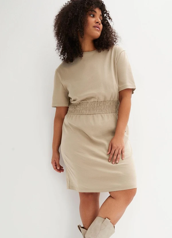 bonprix - Vestido Bege em Malha de Algodão 7