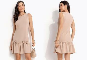 Vestido Bege em Malha Twill
