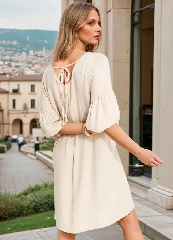 Quintess - Vestido Bege em Viscose Plana Sarjada 3