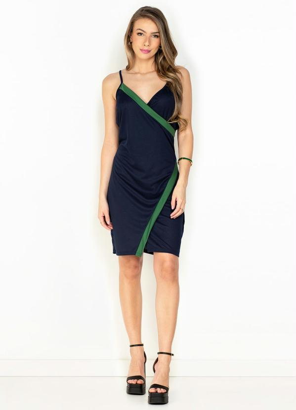 Moda Pop - Vestido Bicolor com Alças e Decote Transpassado 4