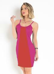 Vestido Bicolor com Recorte Contrastante