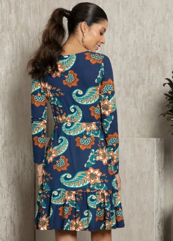 Quintess - Vestido Boho Marinho Mangas Longas 2