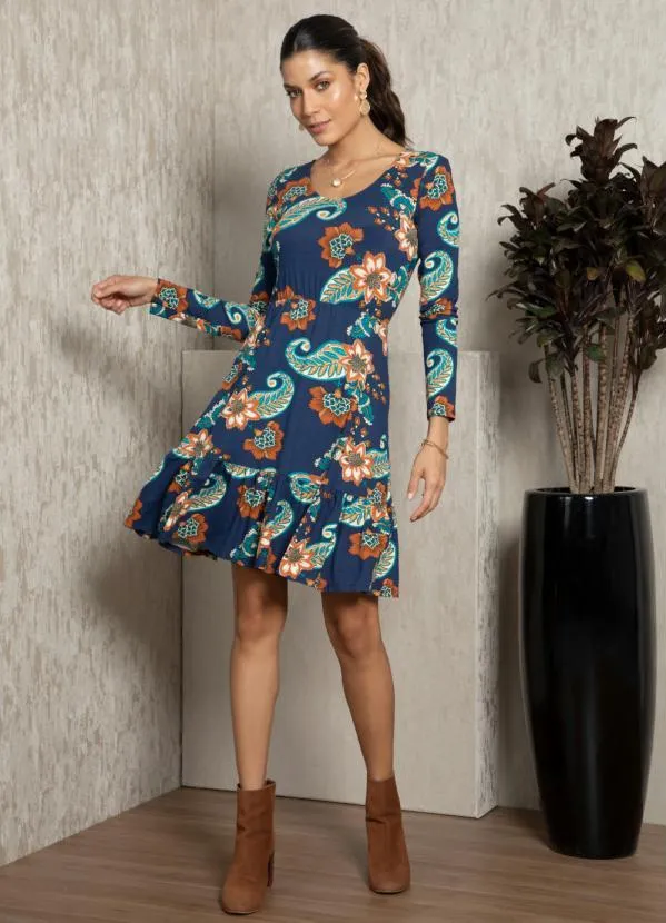 Quintess - Vestido Boho Marinho Mangas Longas 5