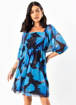 Quintess - Vestido Borboleta Azul em Tule - QUINTESS