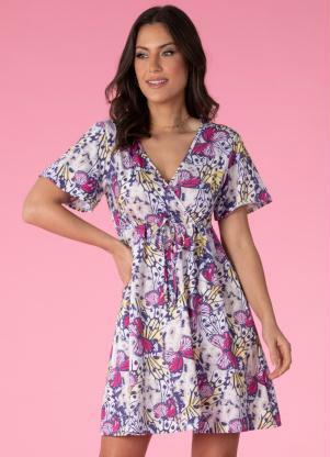 Vestido (Borboletas) com Decote Transpassado