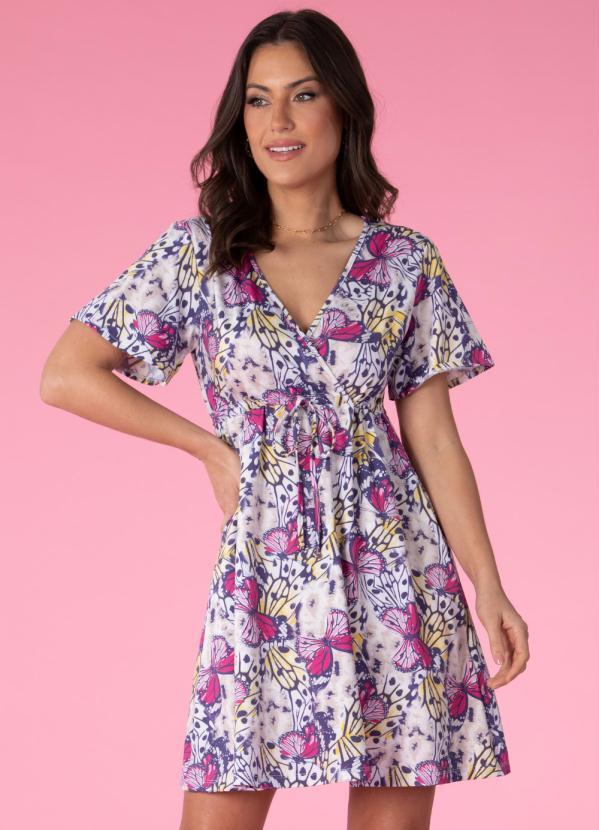 Vestido (Borboletas) com Decote Transpassado