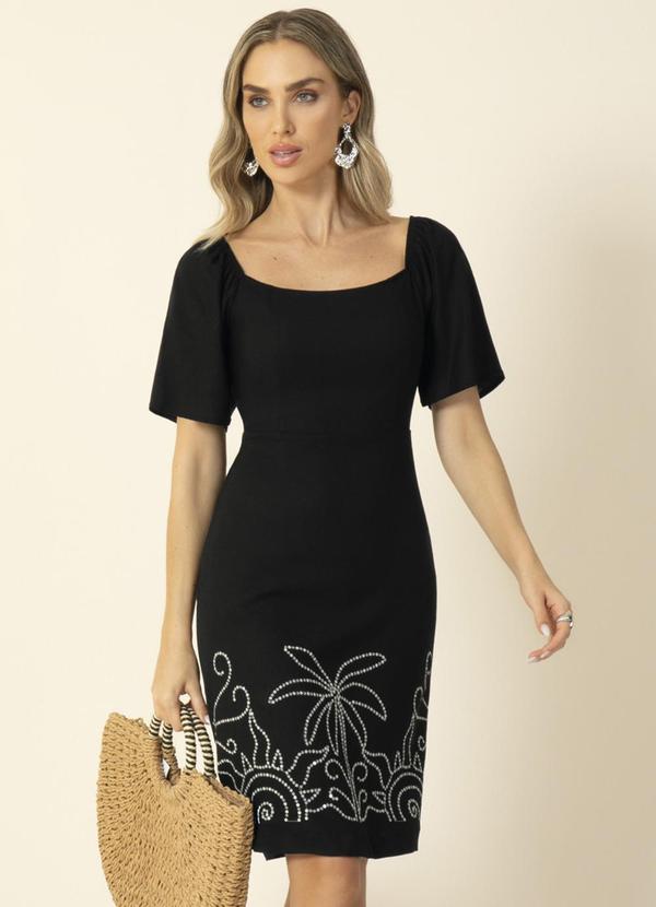 Gris - Vestido Bordado com Lantejoulas Preto